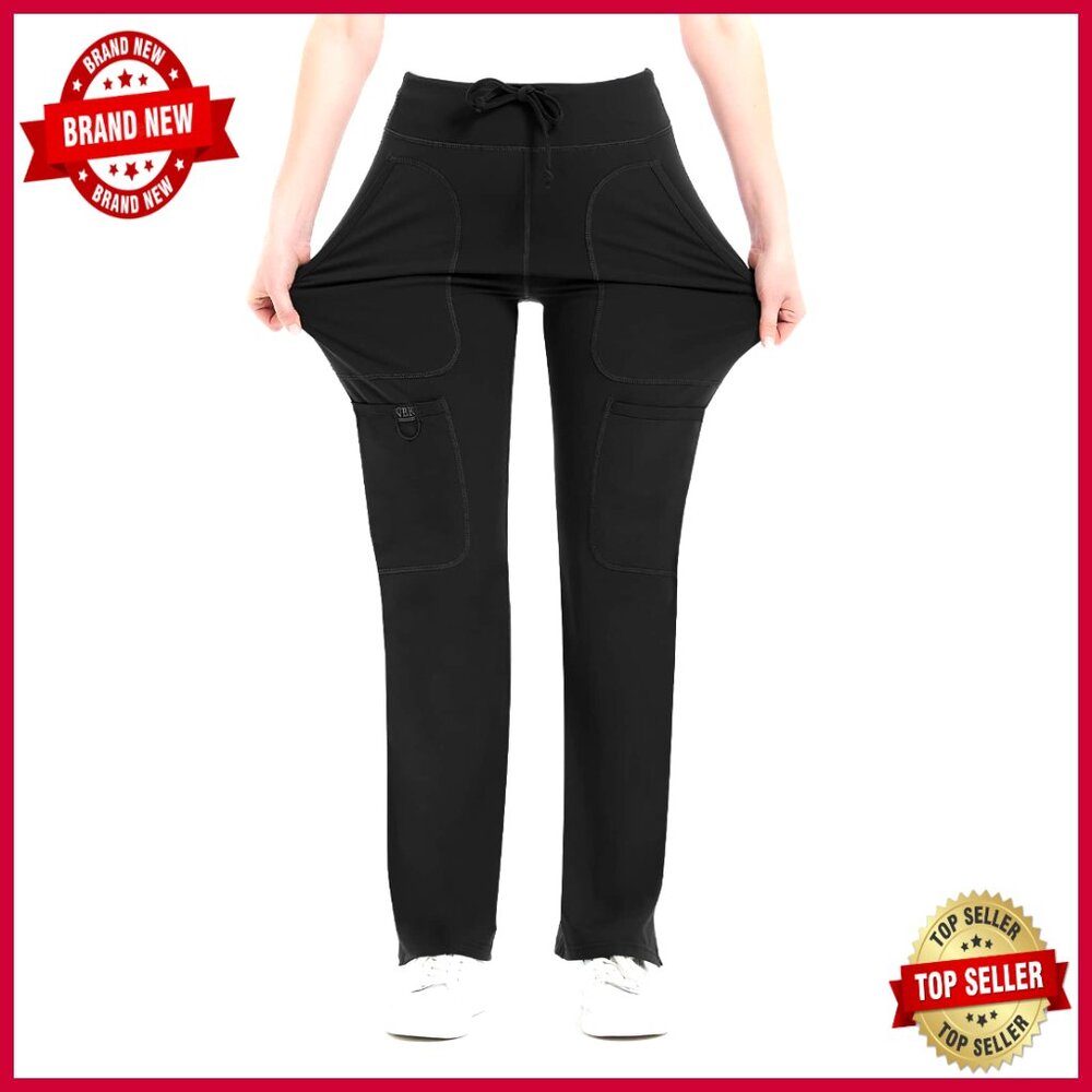 Mid Rise Cargo Scrub Pants With Five Pockets, Yoga Fabric